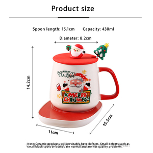 Christmas Thematic Ceramics Mugs With Santa And Snowman Design Red And Green Lids <b>Gift</b> Set For Holiday Season - Product Image 2