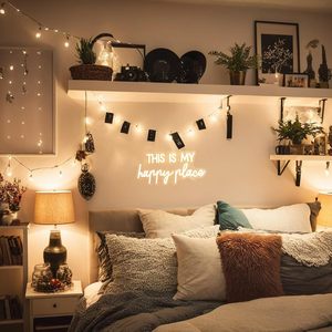 Letreros LED de Neón para Decoración de Paredes, 'Este <span class=keywords><strong>Es</strong></span> Mi Lugar Feliz', para Dormitorios de Adolescentes, Uso en Mesitas de Noche, con Interruptor Regulable y USB - Product Image 4