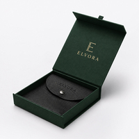 Boîte cadeau en carton rigide à couvercle rabattable, imprimé logo vert foncé, réutilisable, haut de gamme, emballage personnalisé pour bijoux