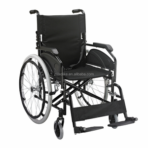 Silla de Ruedas <span class=keywords><strong>Manual</strong></span> de Acero Negro con Recubrimiento en Polvo, con Respaldo Reclinable, Reposabrazos Fijos y Reposapiés Desmontables - Product Image 1