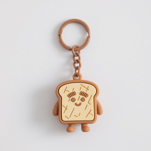 Wholesale 3d Kawaii Cute Toast Soft Silicone Rubber Keychains Promotional Keyring Accessories