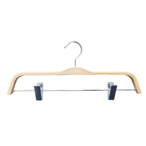 Perchas planas de madera contrachapada de 370 mm para pantalones y faldas con clips ajustables para boutiques minoristas - Product Image 1