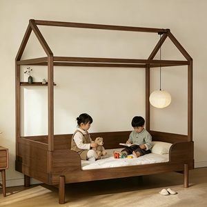 Cama infantil de madera maciza de estilo chino nuevo, personalizable, con estética estilo canción, <span class=keywords><strong>para</strong></span> dormitorio principal, con espacio de almacenamiento, con sistema de mortaja y tenón, color negro. - Product Image 3