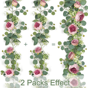 Guirlande de pivoines artificielles roses et violettes avec feuilles vertes de gypsophile, 100-200 cm, pour décoration de mariage et de maison, fleurs en soie suspendues - Product Image 4
