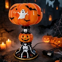 Lampe de table style vitrail Halloween, décoration de dessin animé citrouille, fantôme, chauve-souris, squelette pour la maison et le bureau