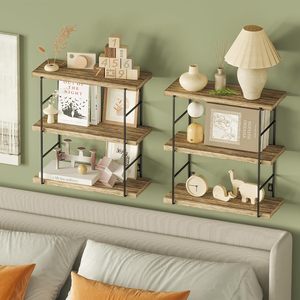 Estante de estantería multicapa de esquina de pared de libro de exhibición de hogar de metal de <span class=keywords><strong>madera</strong></span> industrial moderno - Product Image 5