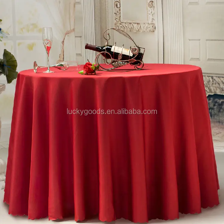 Mantel rojo de mesa, venta al por mayor, mantel redondo de poliéster, mantel barato para eventos de boda