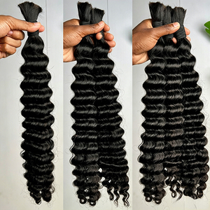 <span class=keywords><strong>Extensiones</strong></span> de Cabello Humano Virgen 12A Ondulado Profundo Estilo Boho Indio, Cabello a Granel sin Procesar con Cutícula Alineada para Trenzas - Product Image 1