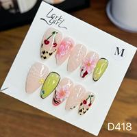 Manucure d'amande florale sculptée en trois dimensions de longueur moyenne européenne et américaine, ongles portables amovibles faits à la main.