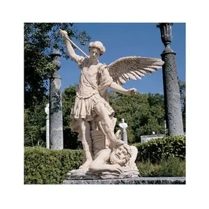 Outdoor Indoor Garden Church Decoration Italian Religious Polishing White marble st. michael the archangel statue