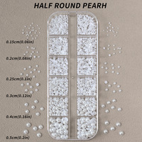 Perles demi-rondes blanches en verre de style japonais, assortiment en boîte, accessoires de luxe pour décoration d'ongles DIY, effet scintillant