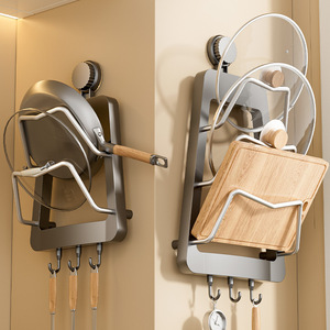 Soporte para tapas de ollas con ventosa, estante de drenaje metálico montado en la pared con ganchos para almacenamiento en la cocina, organizador colgante de diseño cuadrado - Product Image 5