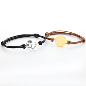 Bracelet en acier inoxydable personnalisé gravé en <span class=keywords><strong>or</strong></span> rose 18 carats avec date de naissance, nom, disque rond personnalisé, cordon en macramé réglable - Product Image 2