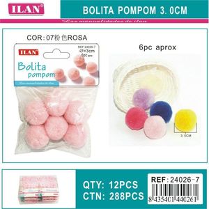 Ilan Bolita Pompom 3.0 Cm Pink <b>Wool</b> <b>Craft</b> Decorations - Product Image 1