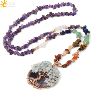 Collar de Cristal con Árbol de la Vida CSJA al por Mayor, Collar Largo con Cuentas Irregulares de Piedra Natural de 7 Chakras, Colgantes G378 - Product Image 2