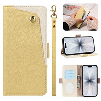 Casing Kulit Litchi Mewah Model Flip Cover Anti Benturan dengan Tali Pergelangan Tangan & Tali Leher untuk Ponsel 17/16 Grosir Pabrik