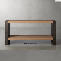 Table console d'intérieur écologique Chêne massif Acier oxydé naturel poli à la main Aspect patiné unique robuste