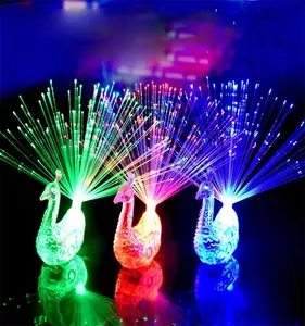 Peacock Shaped Fiber Optic Lights Rings Lamp Fiber Finger Light Colorful LED Rings Party Gadgets Toys for kids adult