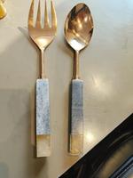 Ensemble de serveurs à salade de luxe en métal doré et gris, 2 pièces, cuillère et fourchette de service modernes, écologiques, compatibles lave-vaisselle, élégants pour la table