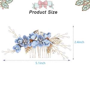 Peignes à cheveux élégants en cristal bleu clair pour femmes filles accessoires de cheveux de mariage barrettes de strass à la mode avec perle - Product Image 2