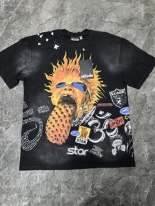 T-shirt pour <span class=keywords><strong>homme</strong></span> en coton 100% à manches courtes, style vintage, imprimé étoile de l'enfer, tricoté, modèle identique à celui des fabricants - Product Image 4