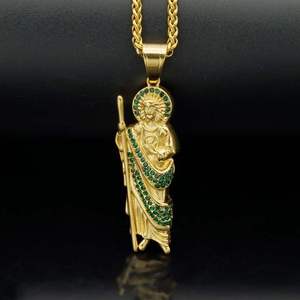 Pendentif en acier inoxydable 316 tendance, géométrique, hip-hop, vintage, saint Jude, religieux, <span class=keywords><strong>catholique</strong></span>, imperméable, sans ternissement - Product Image 3