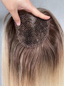B8 # Brown Blond Ombre Fishnet European Hair Toppers para el cabello <span class=keywords><strong>de</strong></span> las mujeres Tupé <span class=keywords><strong>Rubio</strong></span> Integración Postizo - Product Image 2