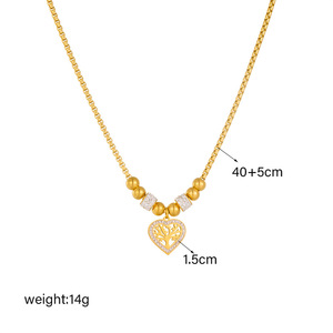 European American Style <b>Titanium</b> Steel Tree Of Life Heart Pendant Gold Plated Beaded <b>Chain</b> Necklace Everyday Wear - Product Image 4