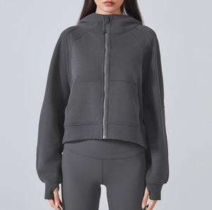 Nuevo abrigo deportivo con capucha y cremallera de lana, sudadera holgada de ocio para mujer, abrigo de Yoga, sudaderas con capucha - Product Image 4