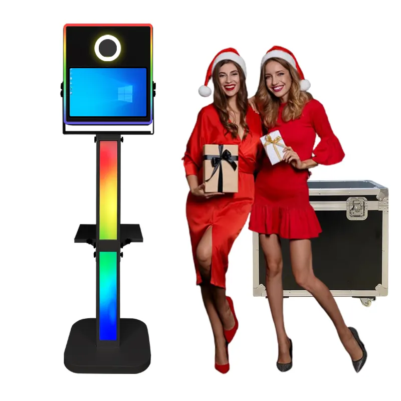 Digital Dslr Photo Booth 15.6 Inches Selfie Machine Free Props Led Light Frame Camera And Printer Mini Pc For Party