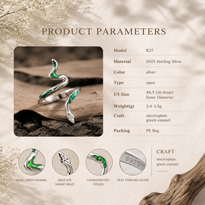 Bague en argent sterling 925 au design original, serpents avec émail vert et zircon, design ouvert réglable pour un style gothique / <span class=keywords><strong>Serpentard</strong></span> - Product Image 4