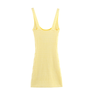 Abito Mini Canotta Casual alla Moda in Maglia con Motivo a Quadri <span class=keywords><strong>Giallo</strong></span> per Donne - Product Image 2