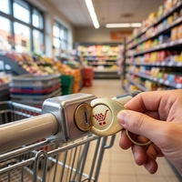 Porte-clés jeton de chariot de courses personnalisé en métal argenté avec sangle en cuir – Cadeau promotionnel pour supermarchés