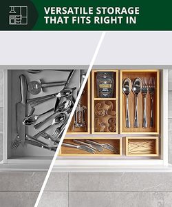 Houten 5-delige bamboe lade <span class=keywords><strong>organizer</strong></span> set met multifunctionele opbergbakjes voor keuken, badkamer, kantoor, make-up en sieraden - Product Image 5