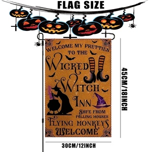 Bandera <span class=keywords><strong>de</strong></span> Jardín <span class=keywords><strong>de</strong></span> Lino para Halloween, 12x18 Pulgadas, para Decoración <span class=keywords><strong>de</strong></span> Jardín, Hecha <span class=keywords><strong>de</strong></span> Lino <span class=keywords><strong>de</strong></span> Alta Calidad, Diseños Personalizados Disponibles - Product Image 2