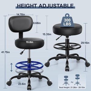 Taburete giratorio de cuero PU para oficina, venta al por mayor, silla de dibujo giratoria negra con respaldo, taburete rodante de mostrador de laboratorio de <span class=keywords><strong>estudio</strong></span> con ruedas - Product Image 4