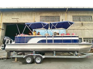 Bateaux pontons en aluminium soudés Tritoon de 7,5 m, yacht de luxe pour la navigation fluviale, pour 12-14 passagers, moteur hors-bord de 25 pieds, bateau de croisière, bateau de tourisme - Product Image 2