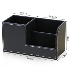 Pu Leather Stationery Supplier Desktop Multifunction Storage Box Organize Pen Holder Leather With Pen Holders For Office