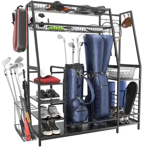 JH-Mech atualizado grande espaço Golf armazenamento garagem organizador com ganchos removíveis fácil de instalar durável resistente golf armazenamento rack