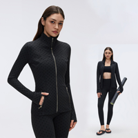 Conjunto de Chaqueta de Yoga de Última Moda, Secado Rápido, Diseño de Puntos Negros, Ajuste Ceñido, para Entrenamiento Físico (Envío desde Almacén en EE. UU.)