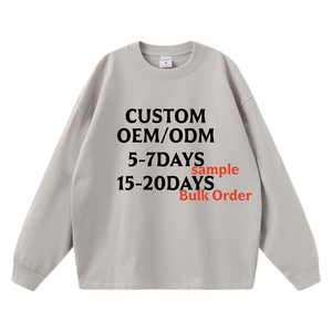 เสื้อยืดแขนยาวผ้าฝ้าย 100% ขายส่ง พิมพ์โลโก้ได้ตามต้องการ เสื้อคอกลมโอเวอร์ไซส์เนื้อหนา  เสื้อสเวตเชิ้ตแบบสวมหัวสำหรับทุกเพศ - Product Image 1