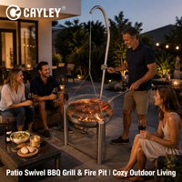 Barbecue suspendu pivotant d'extérieur, foyer pliable en fer, utilisant du bioalcool et du bois de chauffage pour patio, camping, jardin