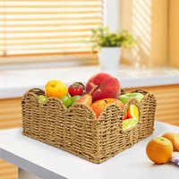 Plateau décoratif en corde de papier festonnée tissé à la main, paniers de rangement élégants