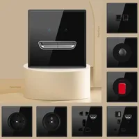 Interrupteur à bascule rétro en verre trempé noir DepoGuye, panneau LED européen 16A, 2 prises USB C, norme britannique 240V IP20 40000