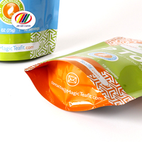 Nouvelle conception, bonne qualité, sachet de thé vertical réutilisable, écologique, avec fermeture éclair, fenêtre transparente, encoche de déchirement, impression en héliogravure