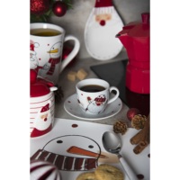 Ensemble de 6 tasses à expresso rondes en porcelaine durable avec soucoupes 9 cl (3 fl oz) motif de Noël Bonhomme de neige par Excelsa