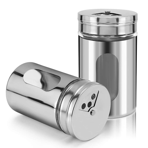 High Quality Salt and Pepper Shakers Set Silver Seasoning Spice Dispenser Jar Stainless Steel Glass Shaker