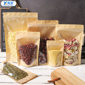 En stock, sac en papier kraft blanc brun avec fermeture à glissière, sac à fond plat imperméable avec fenêtre transparente pour céréales, aliments pour animaux de compagnie - Product Image 1