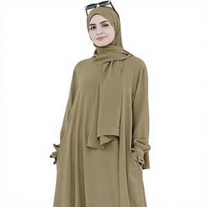 Abaya Hijab pour femmes, robe longue à manches longues, couleur unie, tenue modeste pour tous les jours, légère, en polyester, style Moyen-Orient - Product Image 1