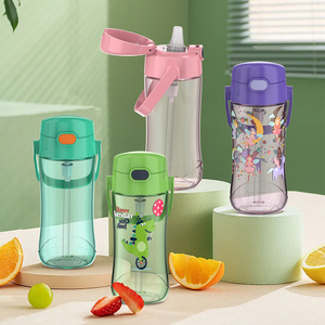 ขวดพลาสติกทริทันสำหรับพิมพ์ 3 มิติ ขนาด 450 มล. ฝาเปิดแบบสัมผัสเดียว ปลอดสาร BPA พร้อมหลอดดูดสำหรับเด็ก - Product Image 2